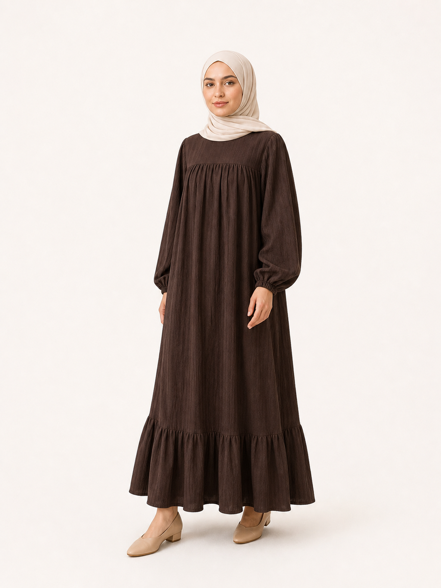 Graceful Gathered Ruffle-Hem Maxi Dress