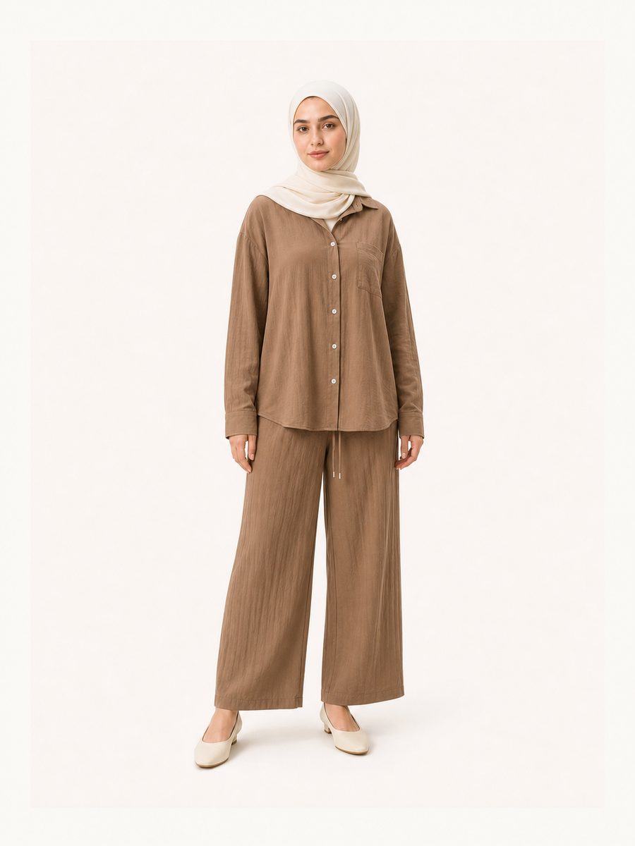 Relaxed Button Shirt & Wide-Leg Pants Set