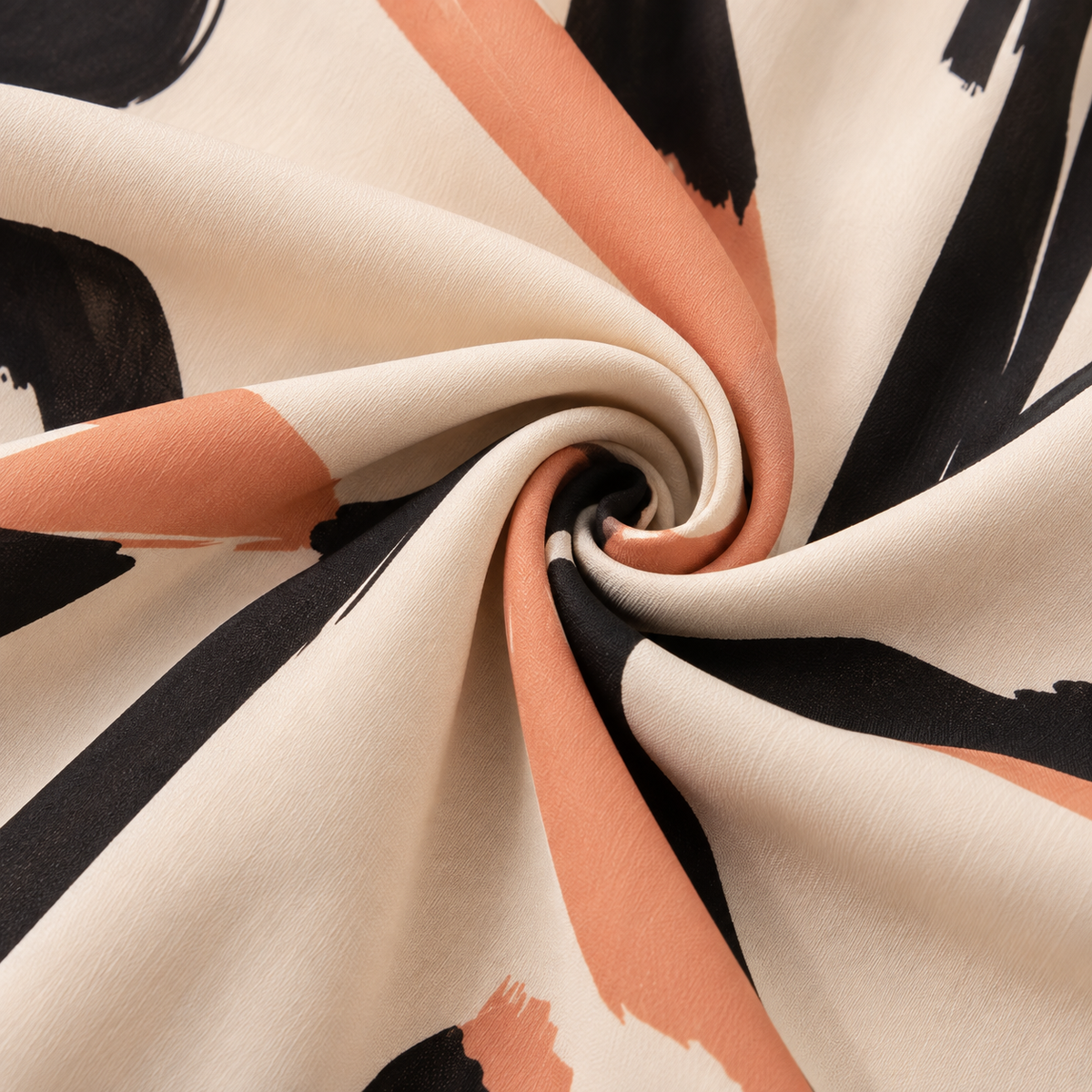 ZOALIN - Abstract Print Ruffle-Hem Maxi Dress - Abstract Beige - fabric detail