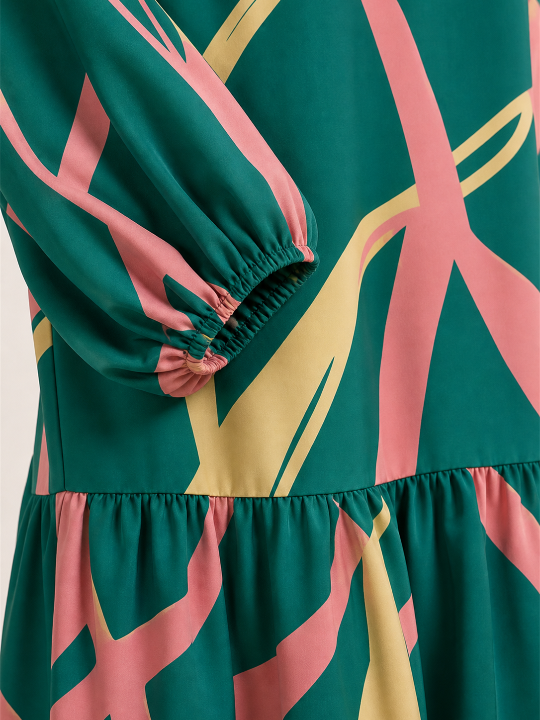 ZOALIN - Abstract Print Ruffle-Hem Maxi Dress - Abstract Green - detail