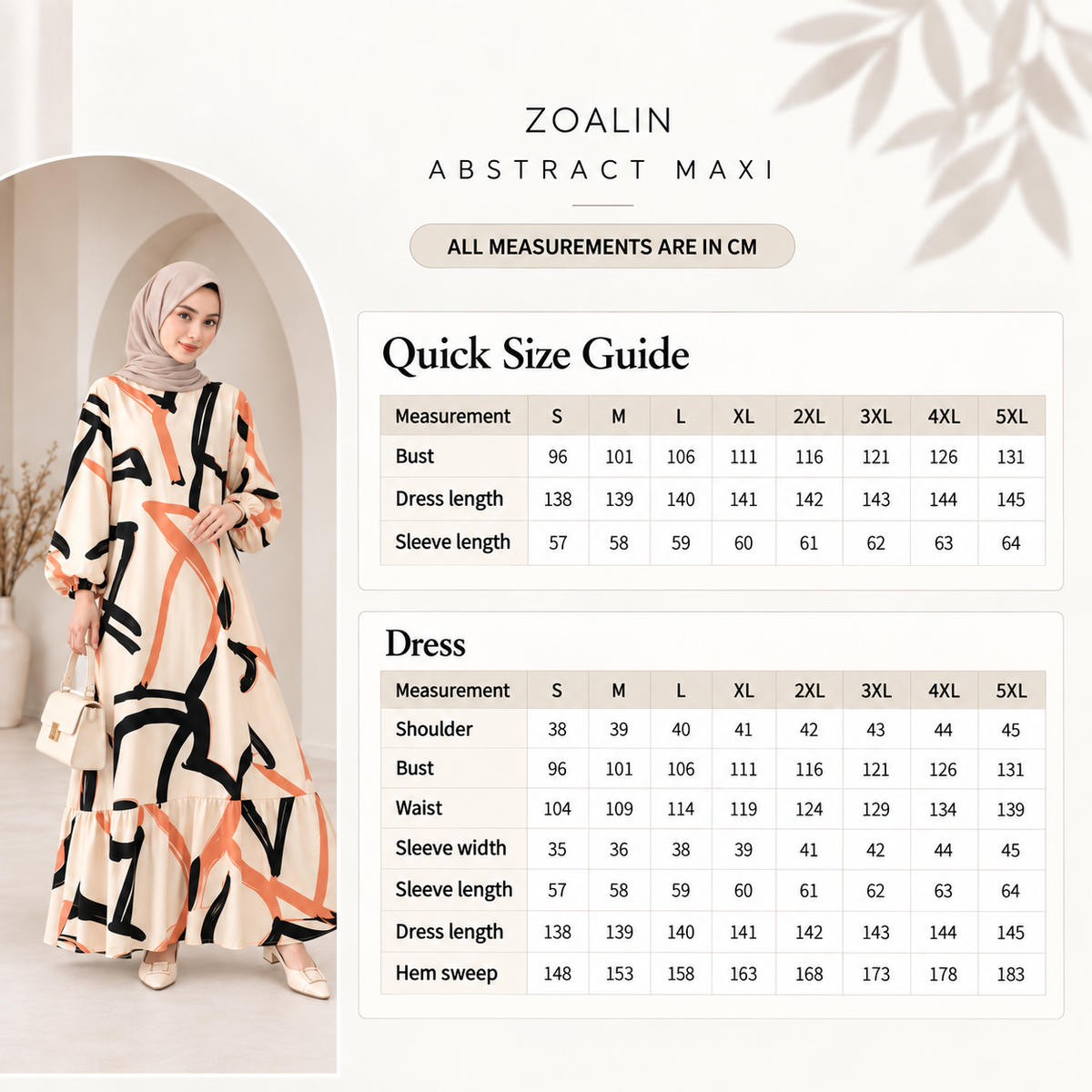 ZOALIN ABSTRACT MAXI - Size chart - centimeters - arched layout 20260910
