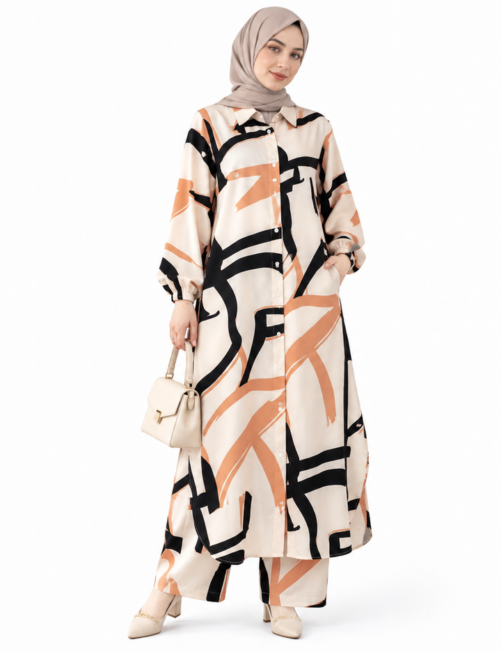 Tunika-Set mit abstraktem Print
