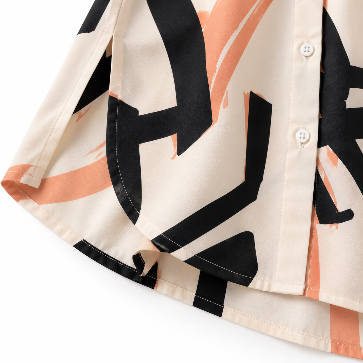 ZOALIN - Abstract Print Tunic & Wide-Leg Pants Set - Apricot Print - hem detail