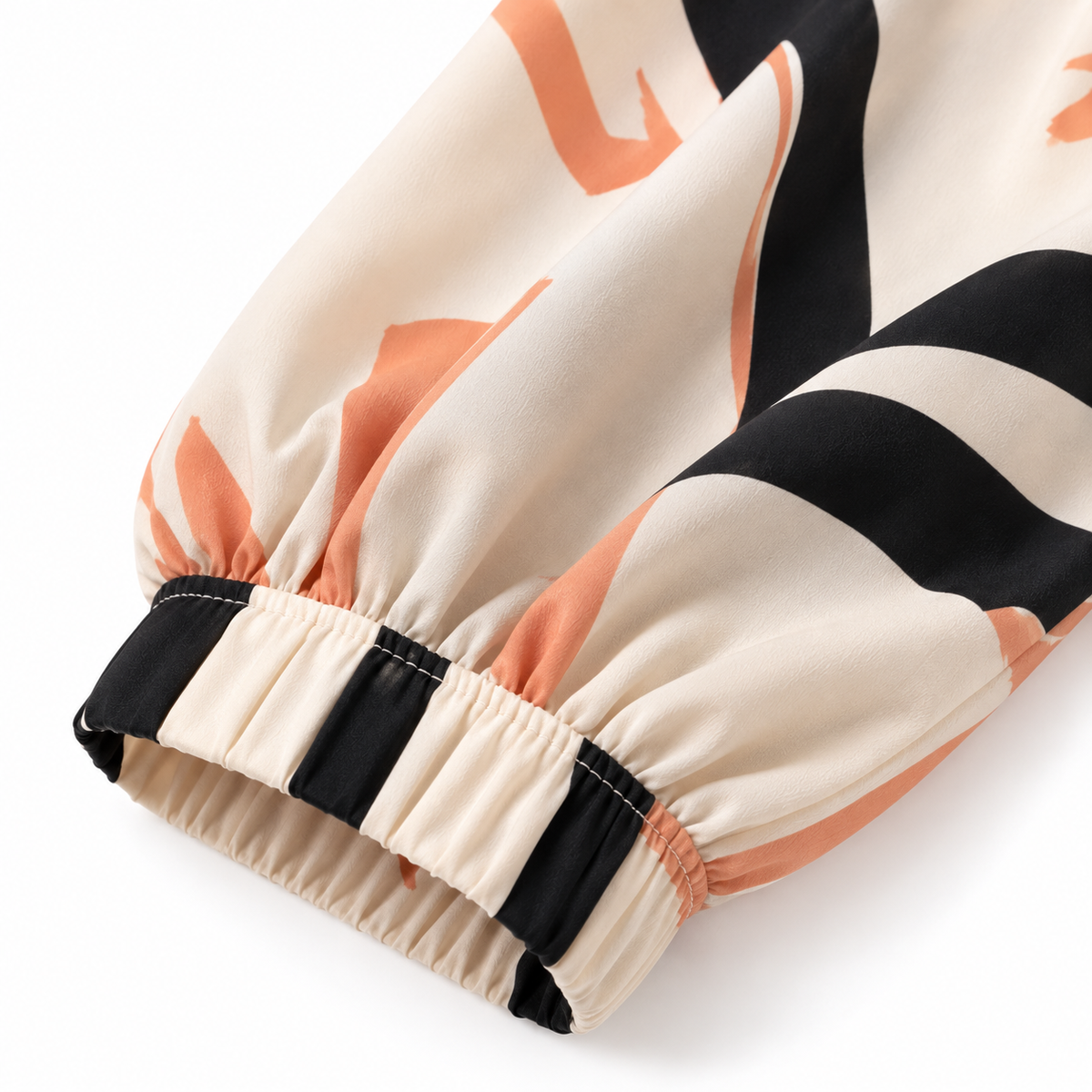 ZOALIN - Abstract Print Tunic & Wide-Leg Pants Set - Apricot Print - cuff detail
