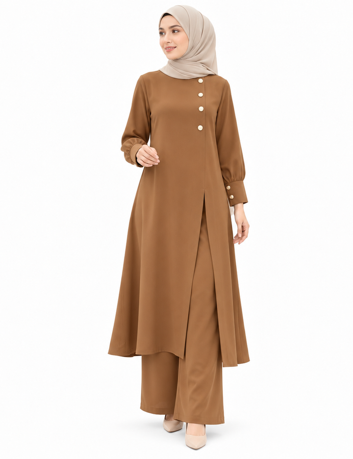 Asymmetrisches Tunika-Hosen-Set mit Knöpfen
