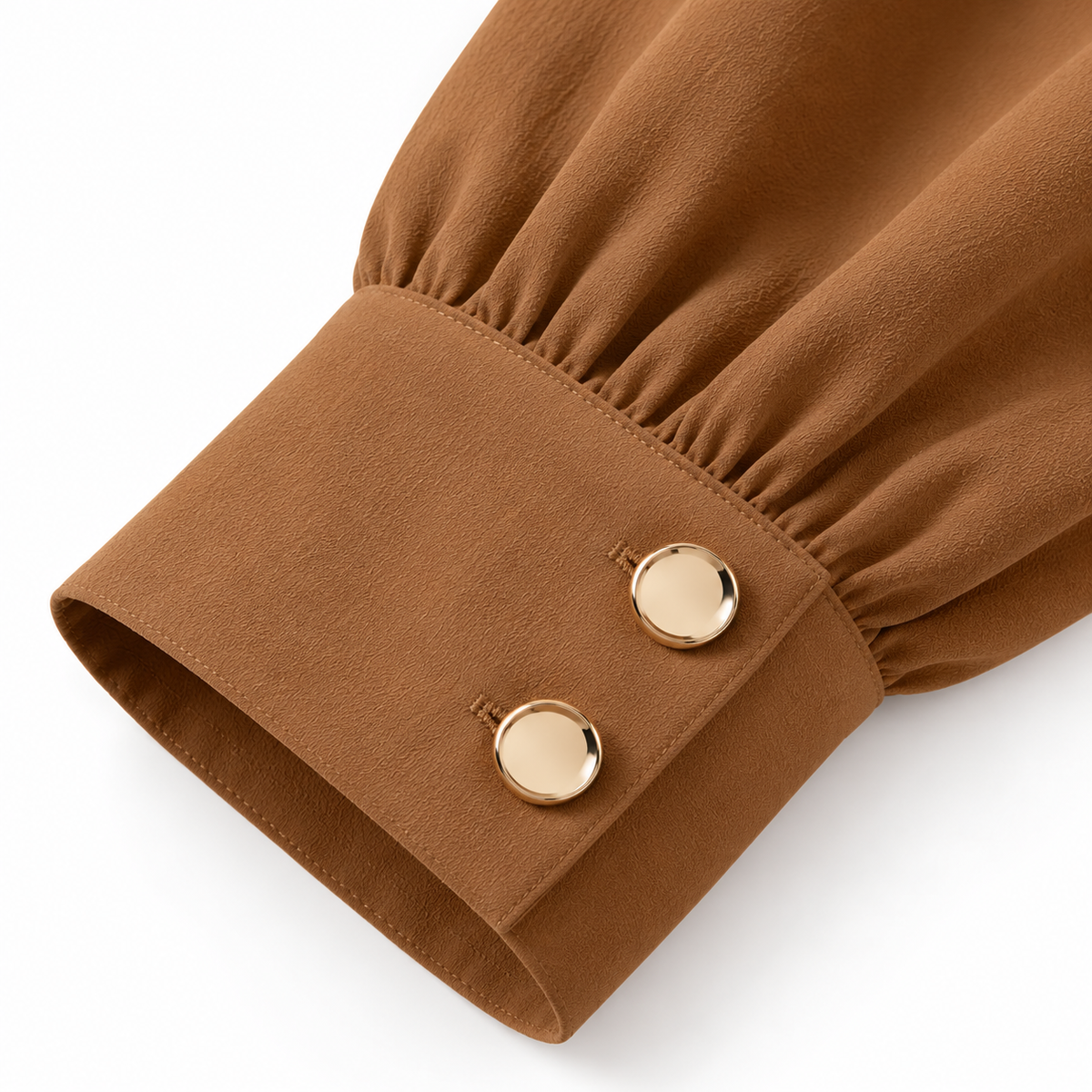 ZOALIN - Asymmetric Button Tunic & Pants Set - Camel - cuff detail