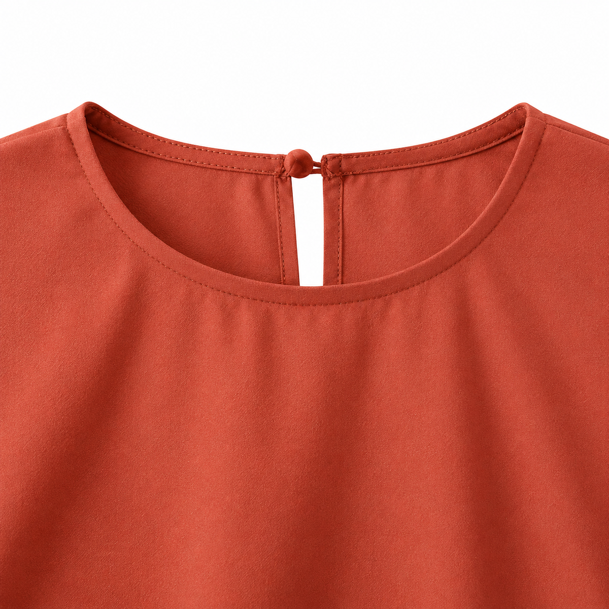 ZOALIN - Contrast-Trim Tunic & Pants Set - Rust Red - neckline detail