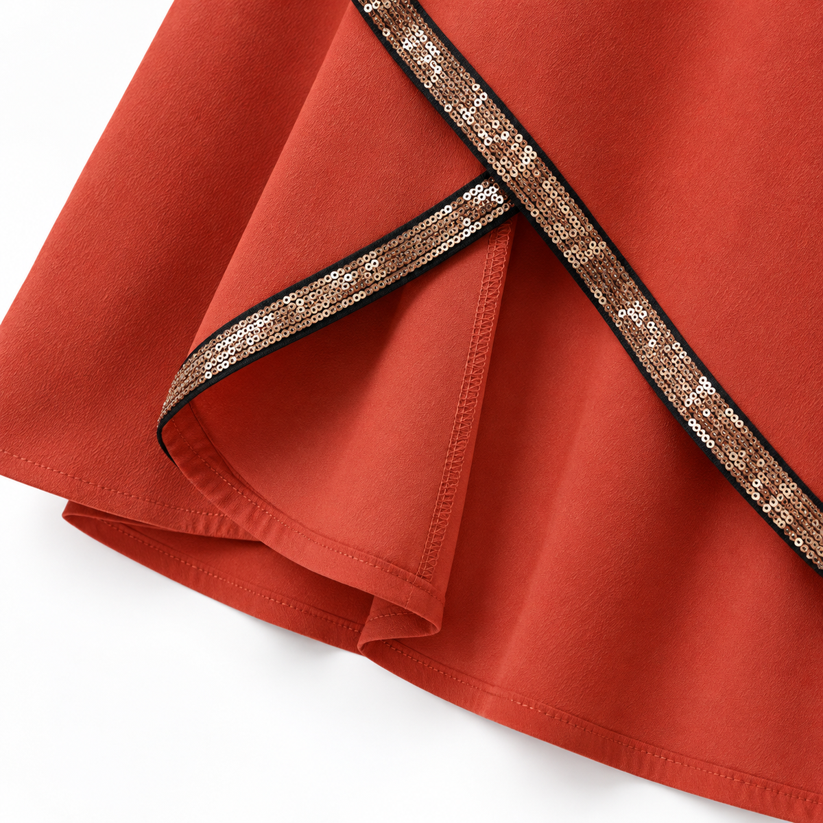 ZOALIN - Contrast-Trim Tunic & Pants Set - Rust Red - hem detail