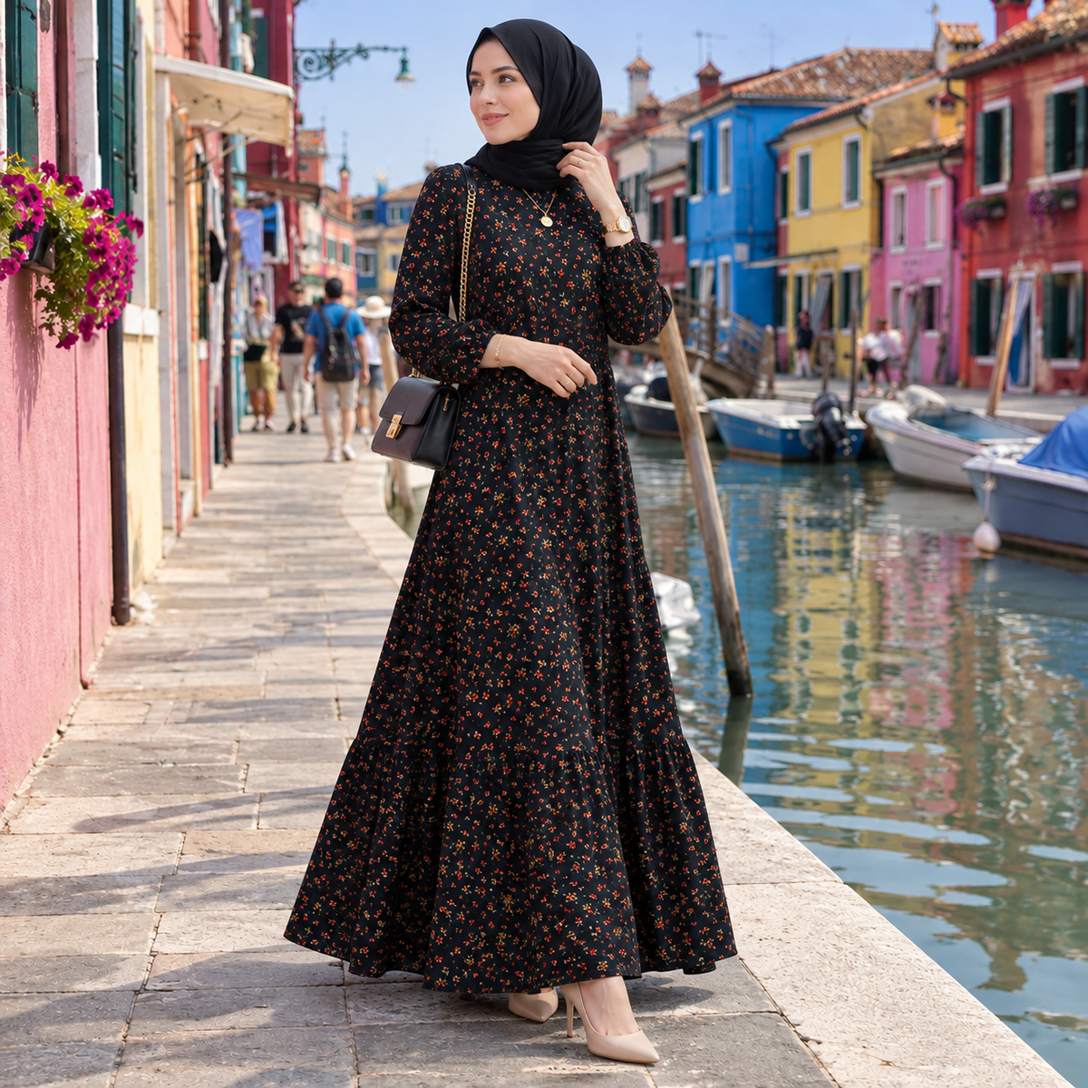 ZOALIN - Ditsy Floral Maxi Dress - Black - lifestyle
