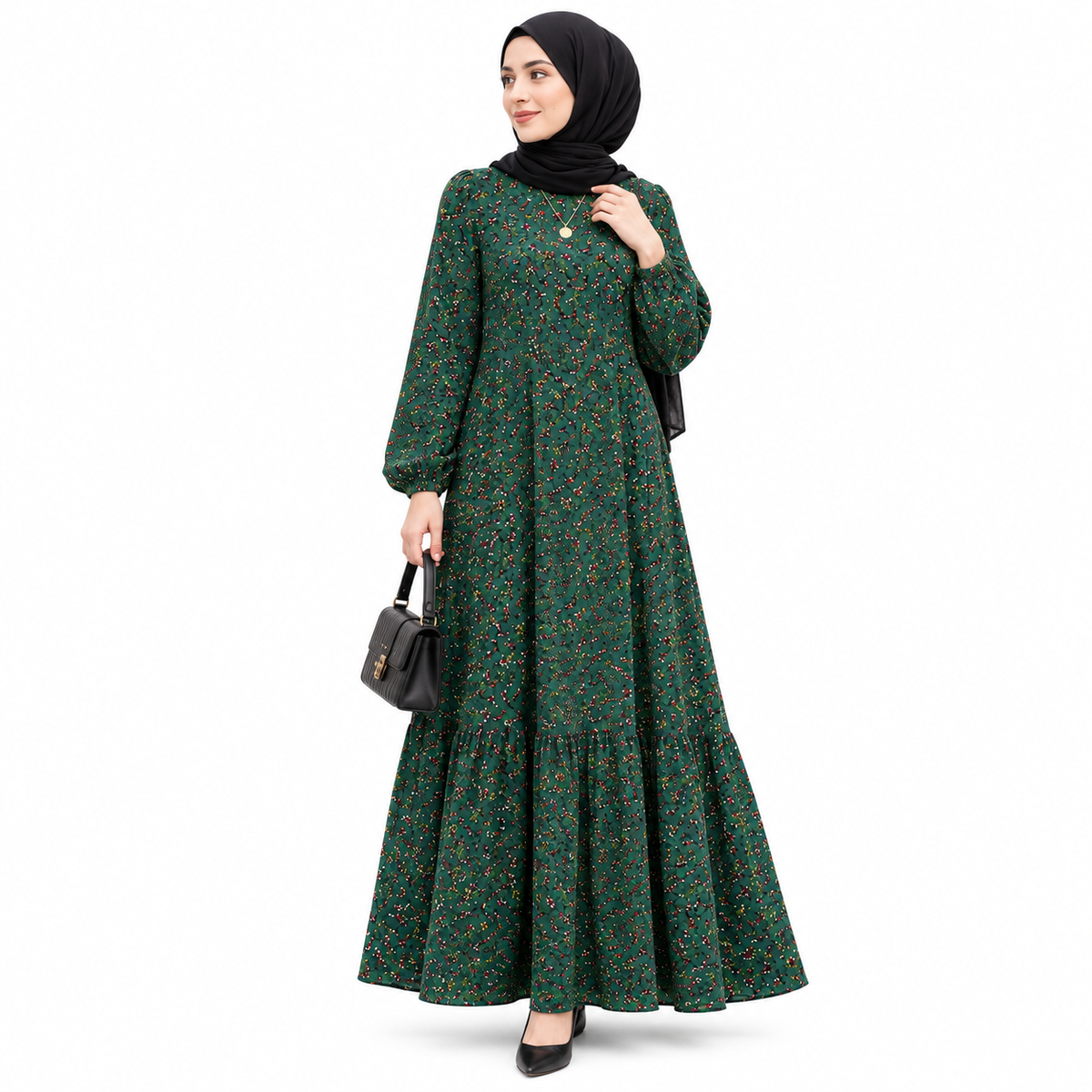 ZOALIN - Ditsy Floral Maxi Dress - Green - front