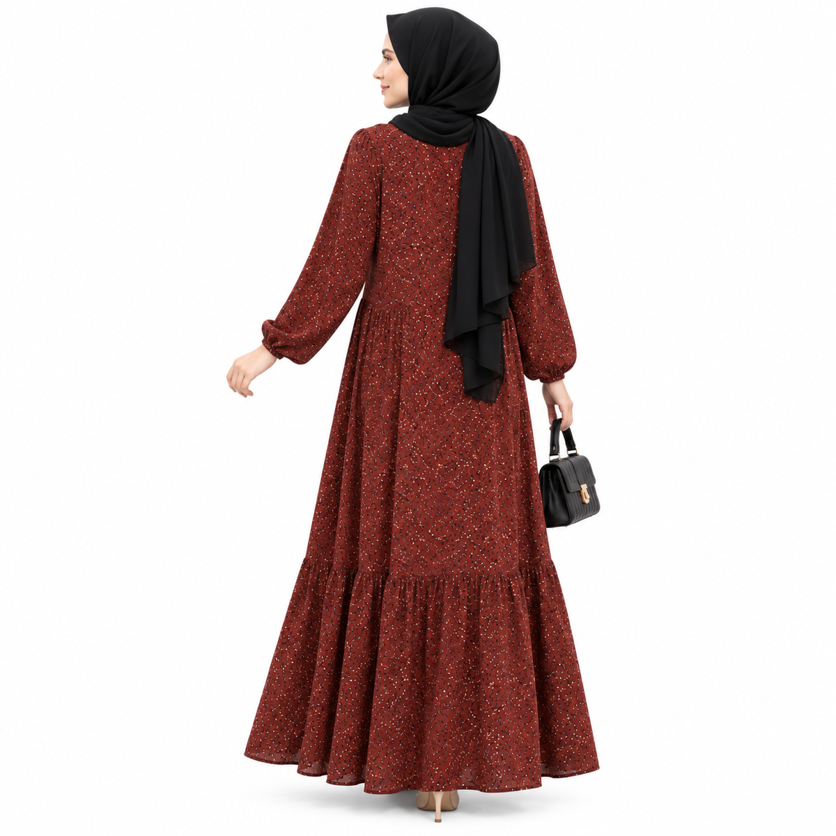 ZOALIN - Ditsy Floral Maxi Dress - Rust Red - back