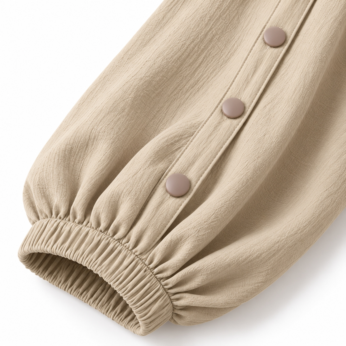 ZOALIN - Elegant Button-Sleeve Tunic & Pants Set - Ivory - cuff detail