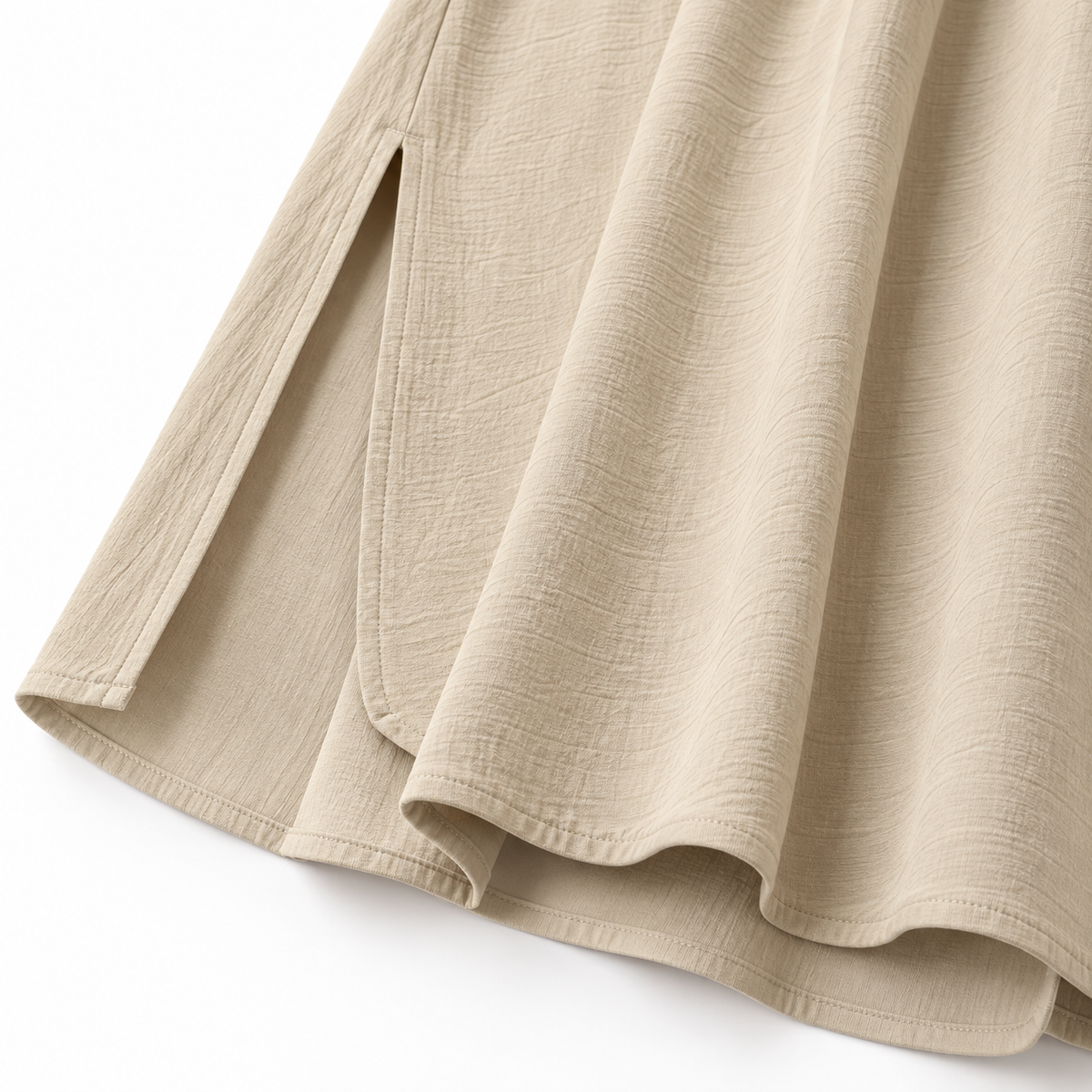ZOALIN - Elegant Button-Sleeve Tunic & Pants Set - Ivory - hem detail