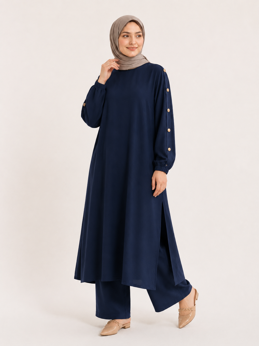 ZOALIN-PRODUCT8-IMAGE-REFRESH-20260713-05 | Elegant Button-Sleeve Tunic & Pants Set | Navy front
