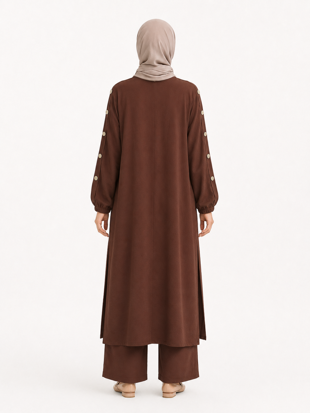 ZOALIN-PRODUCT8-IMAGE-REFRESH-20260713-08 | Elegant Button-Sleeve Tunic & Pants Set | Chocolate back view