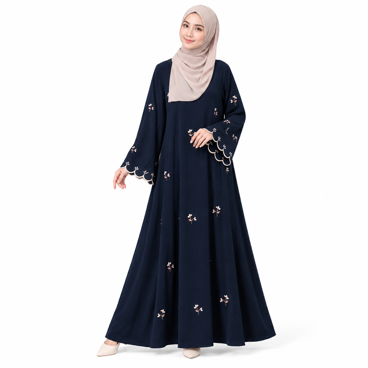 ZOALIN - Floral Embroidered Abaya - Navy - front