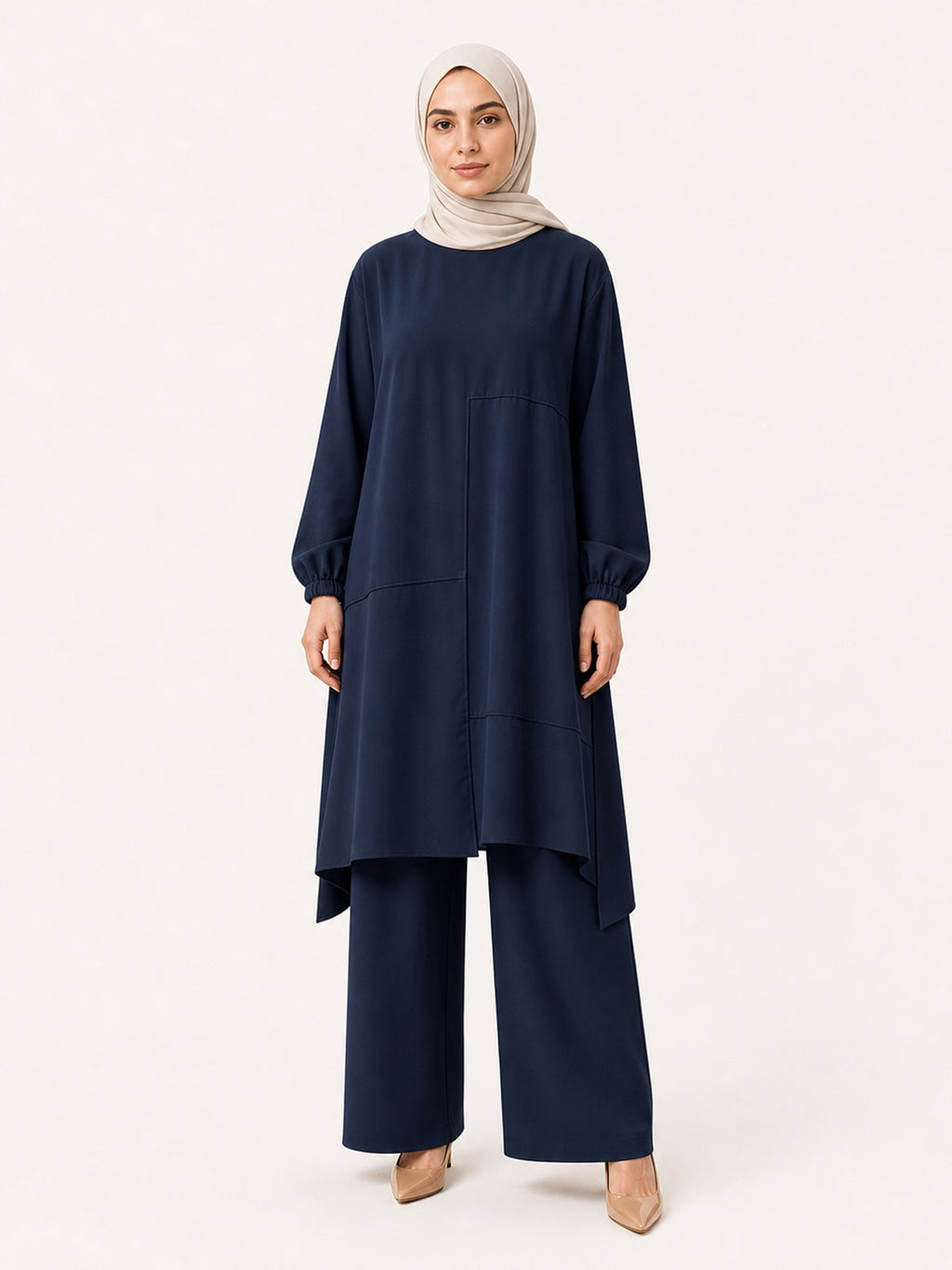 ZOALIN-SKU-COLOR-AUDIT-20260711-P01-03 | Everyday Asymmetric Tunic & Pants Set | Navy Blue front view