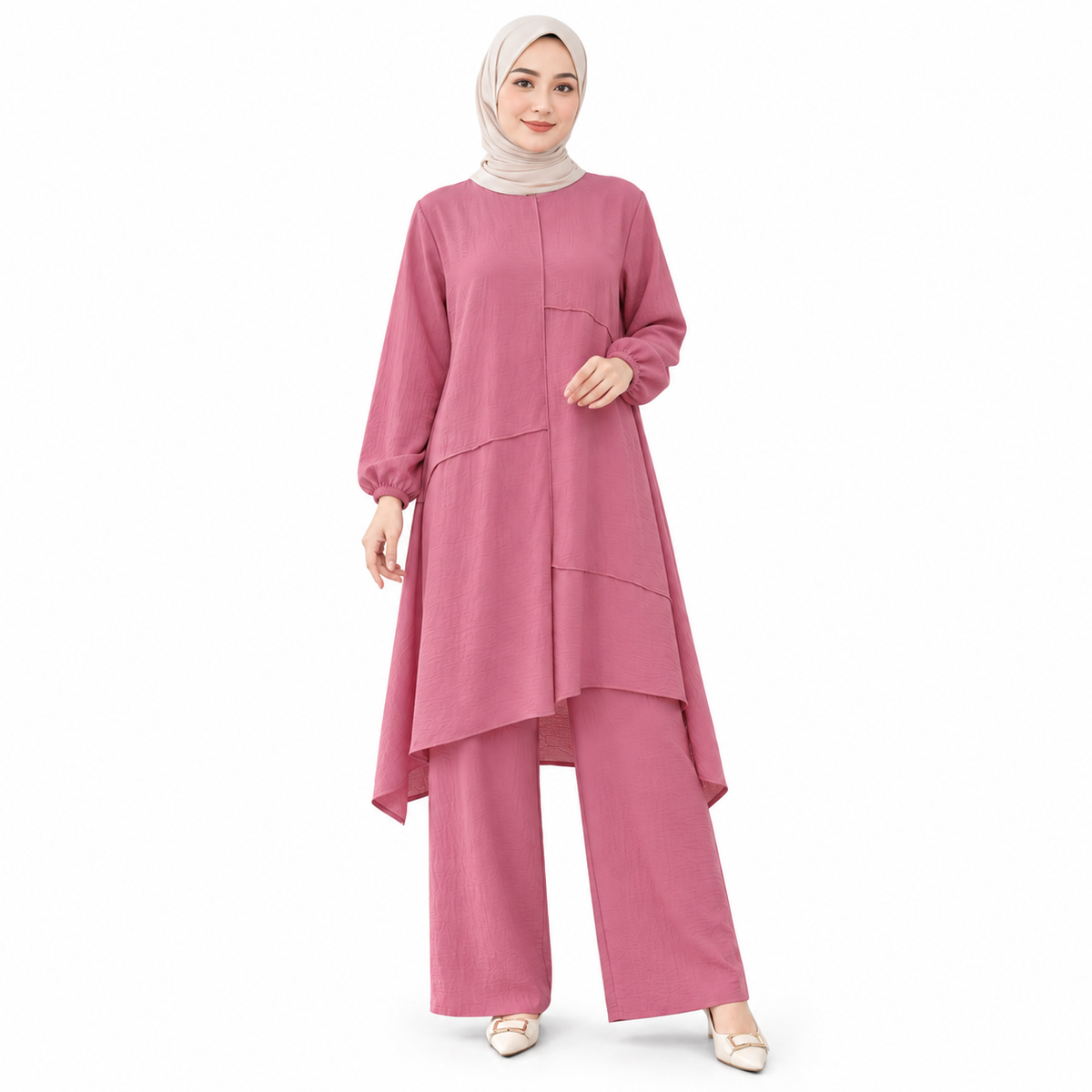 ZOALIN - Everyday Asymmetric Tunic & Pants Set - Dusty Pink - front