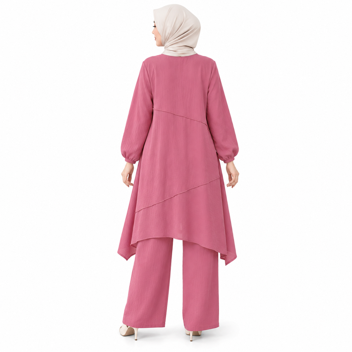 ZOALIN - Everyday Asymmetric Tunic & Pants Set - Dusty Pink - back