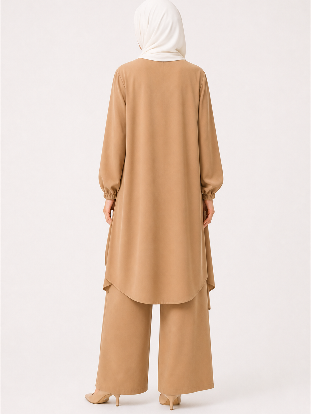 ZOALIN - Everyday Asymmetric Tunic & Pants Set - Khaki - back