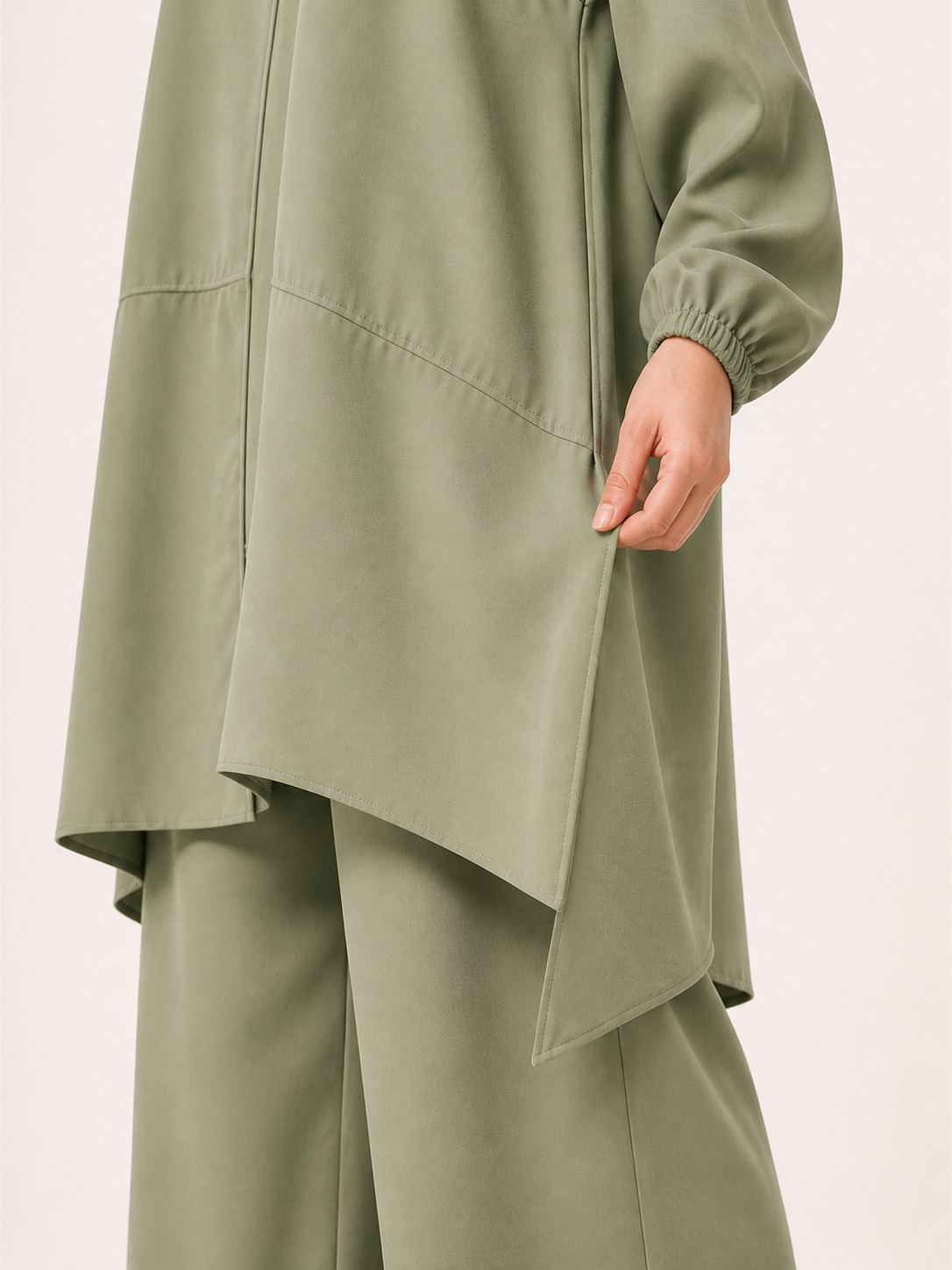ZOALIN - Everyday Asymmetric Tunic & Pants Set - Sage Green - detail