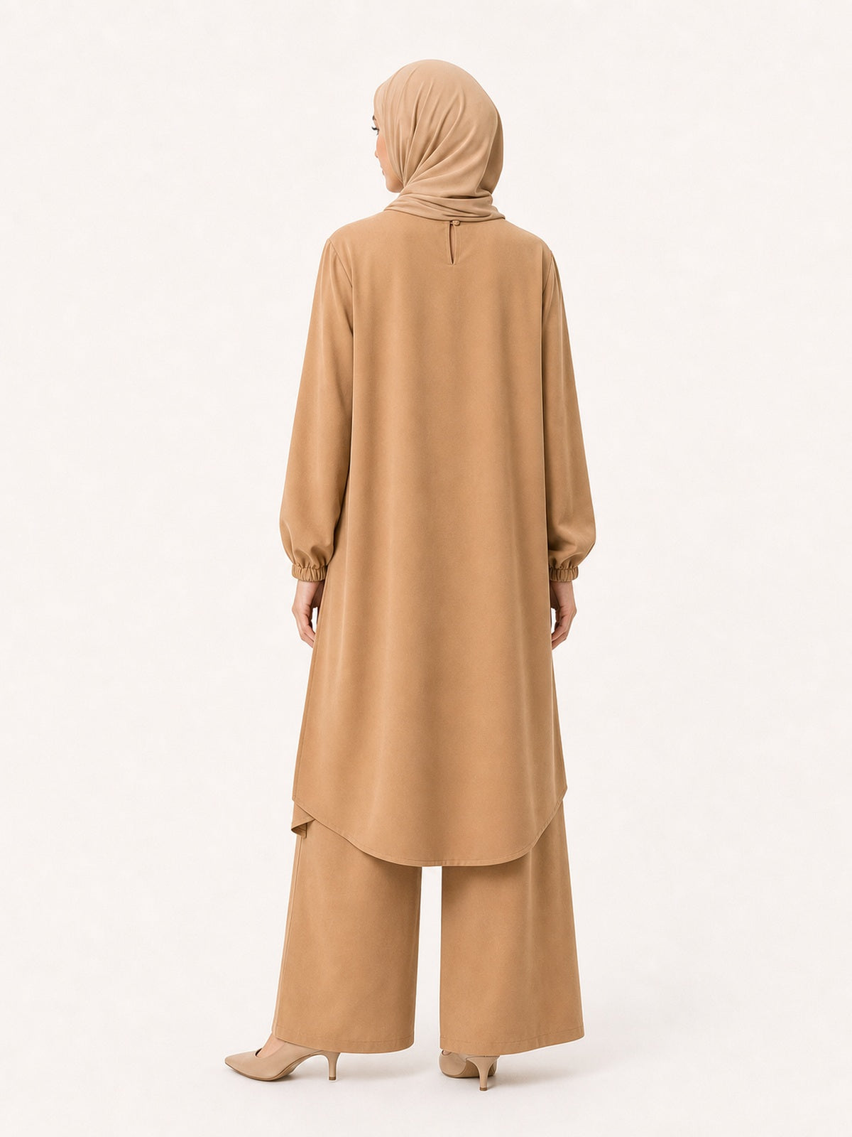 ZOALIN-PRODUCT-ONE-V2-20260711-06 | Everyday Asymmetric Tunic & Pants Set | Khaki back view