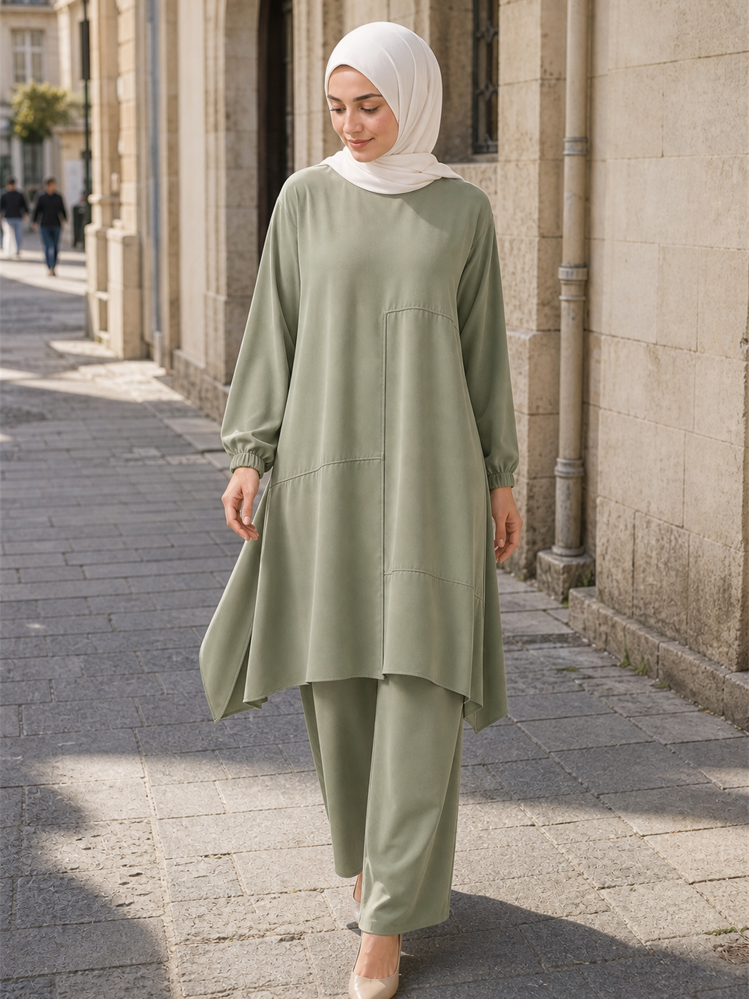 ZOALIN - Everyday Asymmetric Tunic & Pants Set - Sage Green - lifestyle