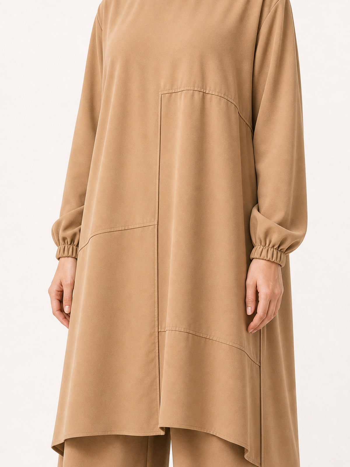 ZOALIN-PRODUCT-ONE-V2-20260711-07 | Everyday Asymmetric Tunic & Pants Set | Khaki construction detail