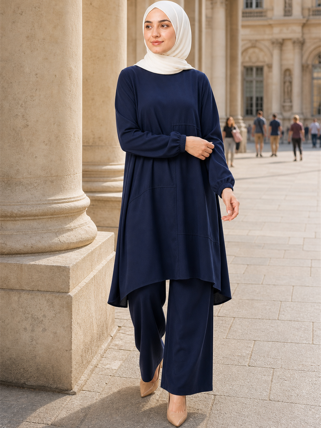ZOALIN - Everyday Asymmetric Tunic & Pants Set - Navy Blue - lifestyle
