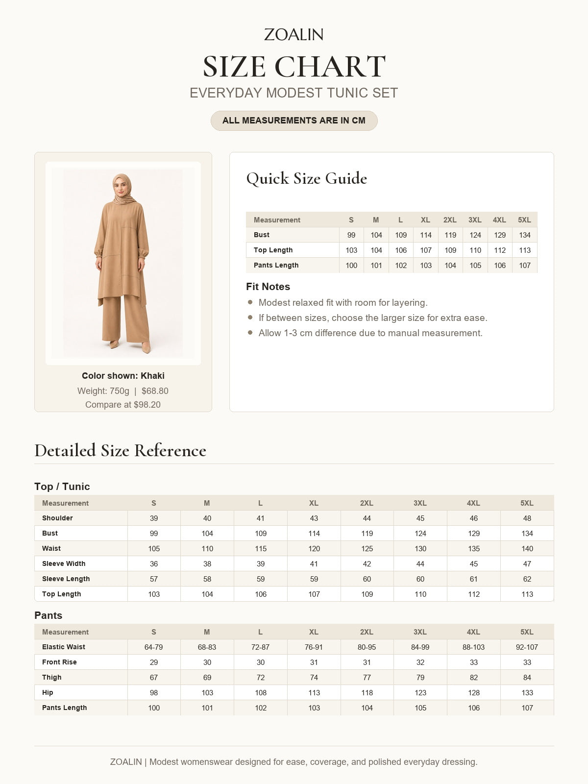 ZOALIN - Everyday Asymmetric Tunic & Pants Set - size