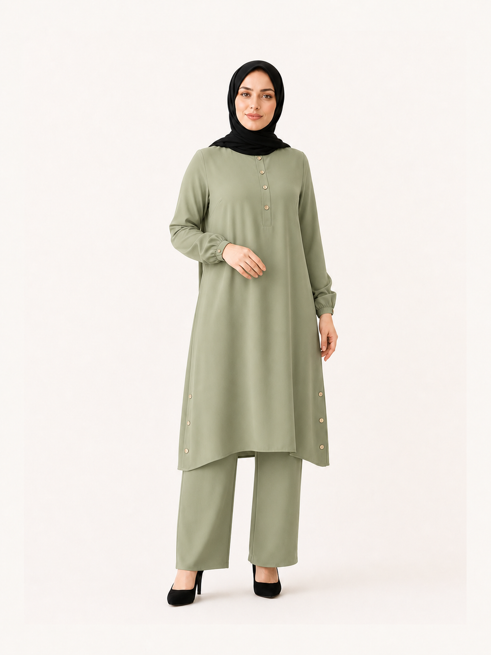 Everyday Button-Detail Tunic & Pants Set