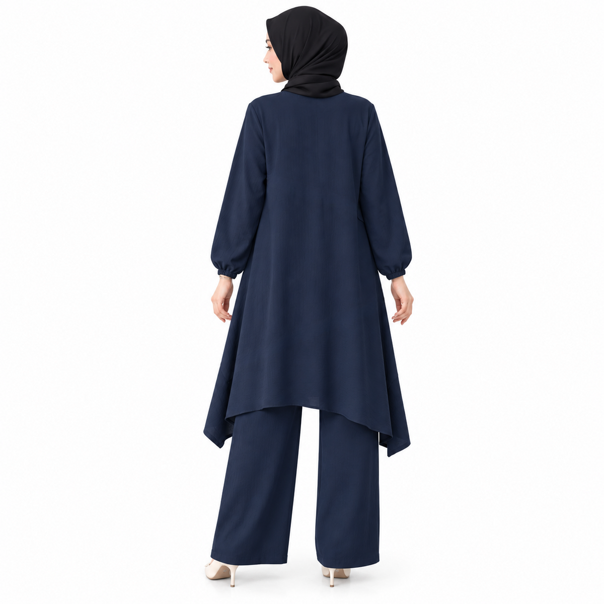 ZOALIN - Everyday Button-Detail Tunic & Pants Set - Navy - back