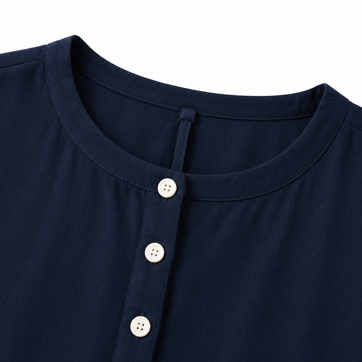 ZOALIN - Everyday Button-Detail Tunic & Pants Set - Navy - neckline detail