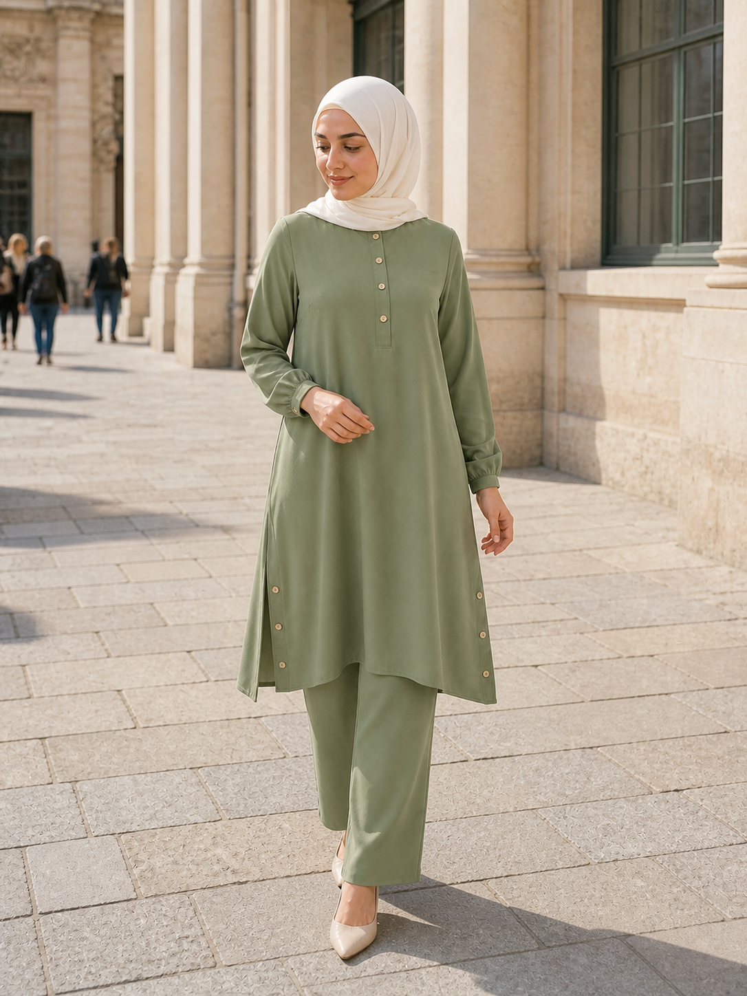 Everyday Button-Detail Tunic & Pants Set real-life styling