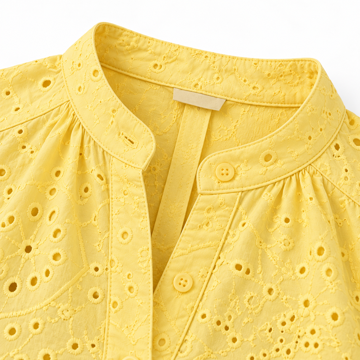 ZOALIN - Eyelet Tiered Maxi Dress - Yellow - neckline detail