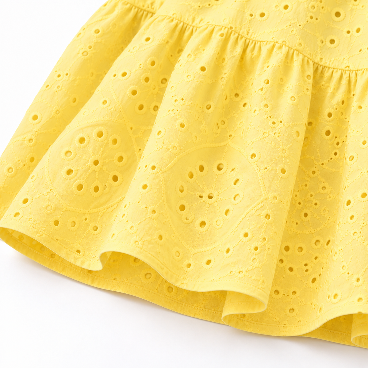 ZOALIN - Eyelet Tiered Maxi Dress - Yellow - hem detail