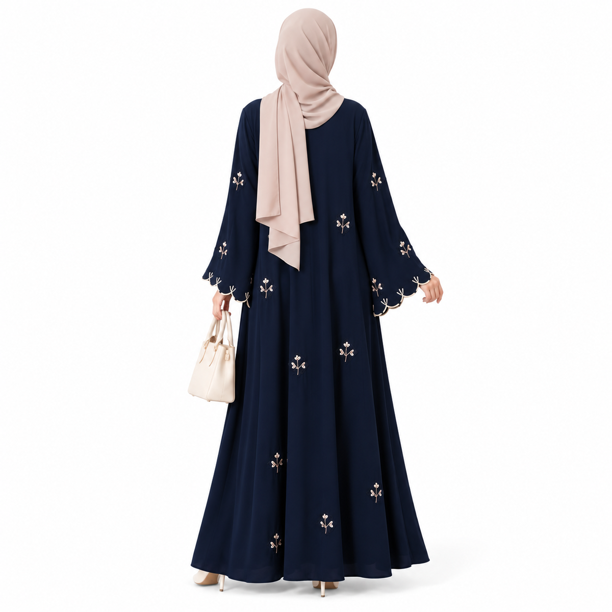 ZOALIN - Floral Embroidered Abaya - Navy - back