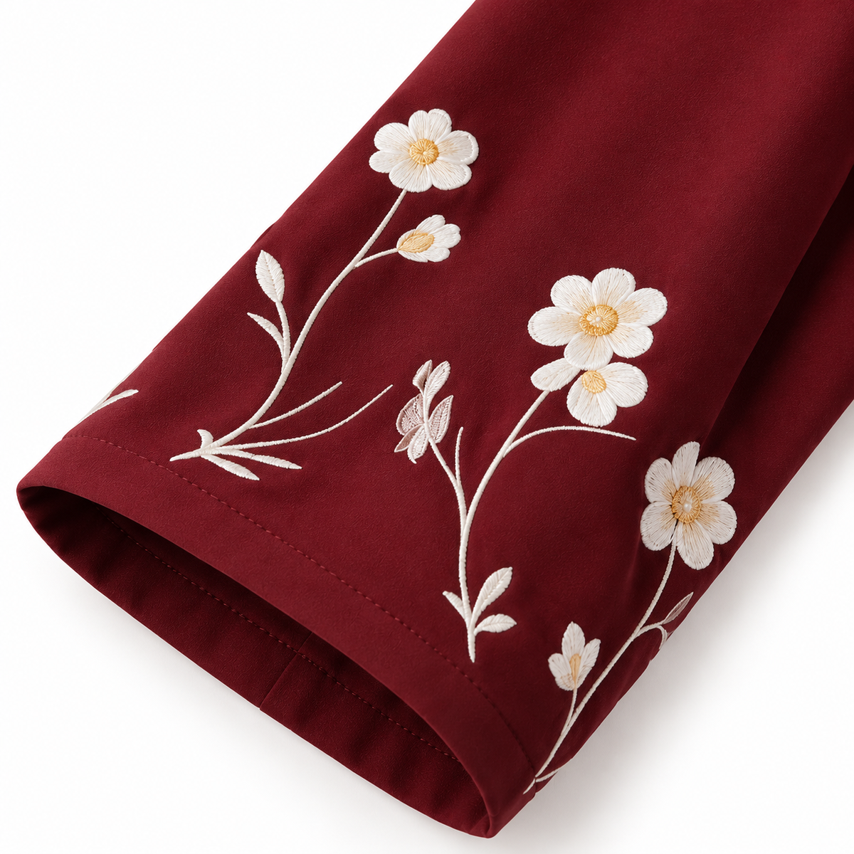 ZOALIN - Floral Sleeve Abaya - Burgundy - cuff detail