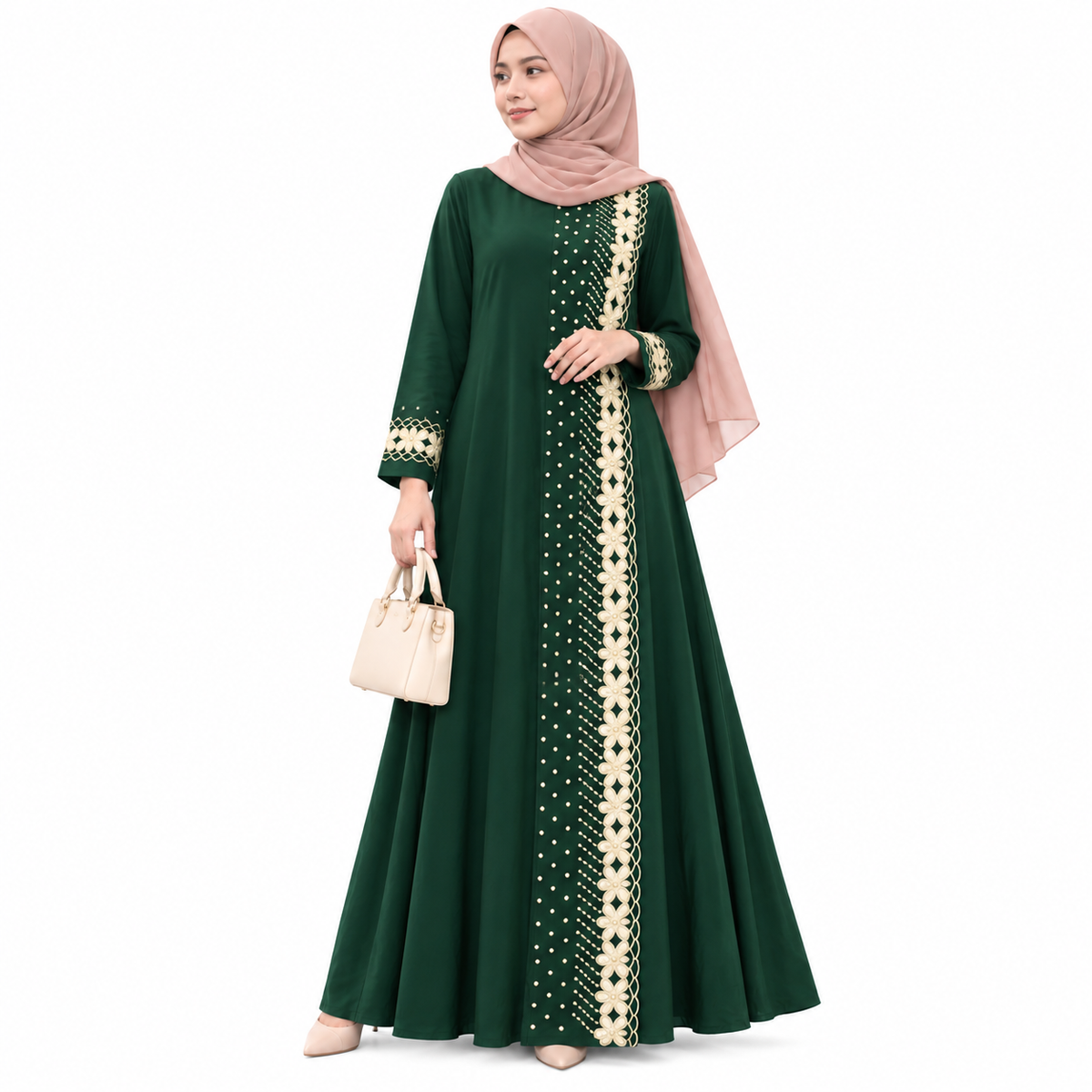 ZOALIN - Gold Floral Abaya - Green - front