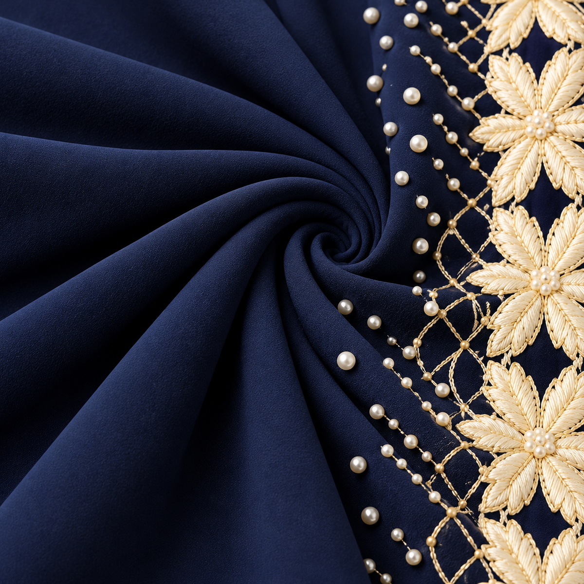 ZOALIN - Gold Floral Abaya - Navy - fabric detail