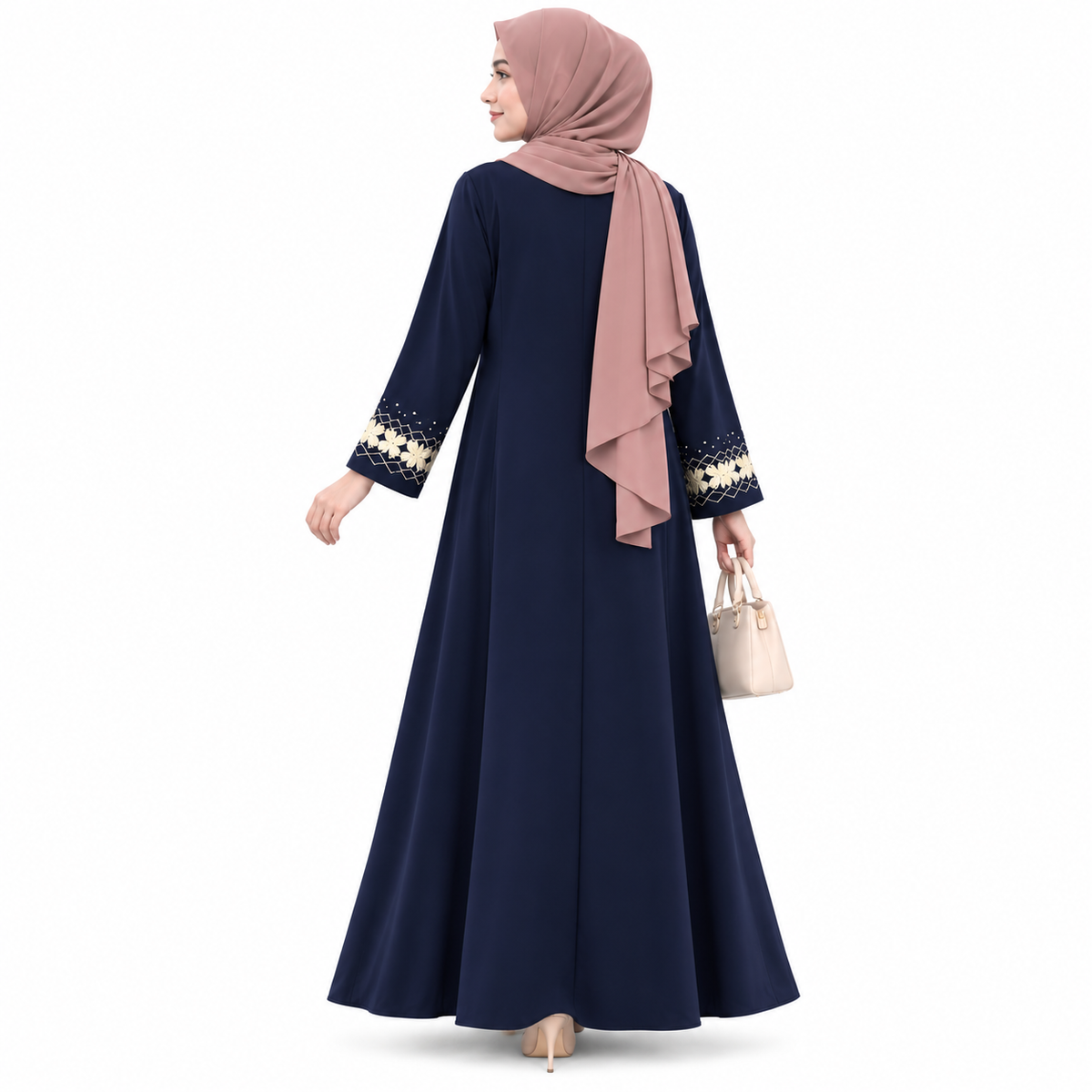 ZOALIN - Gold Floral Abaya - Navy - back