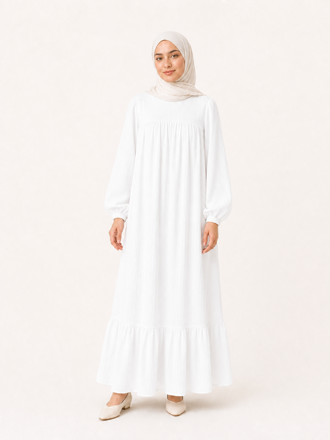 ZOALIN - Graceful Gathered Ruffle-Hem Maxi Dress - White - front