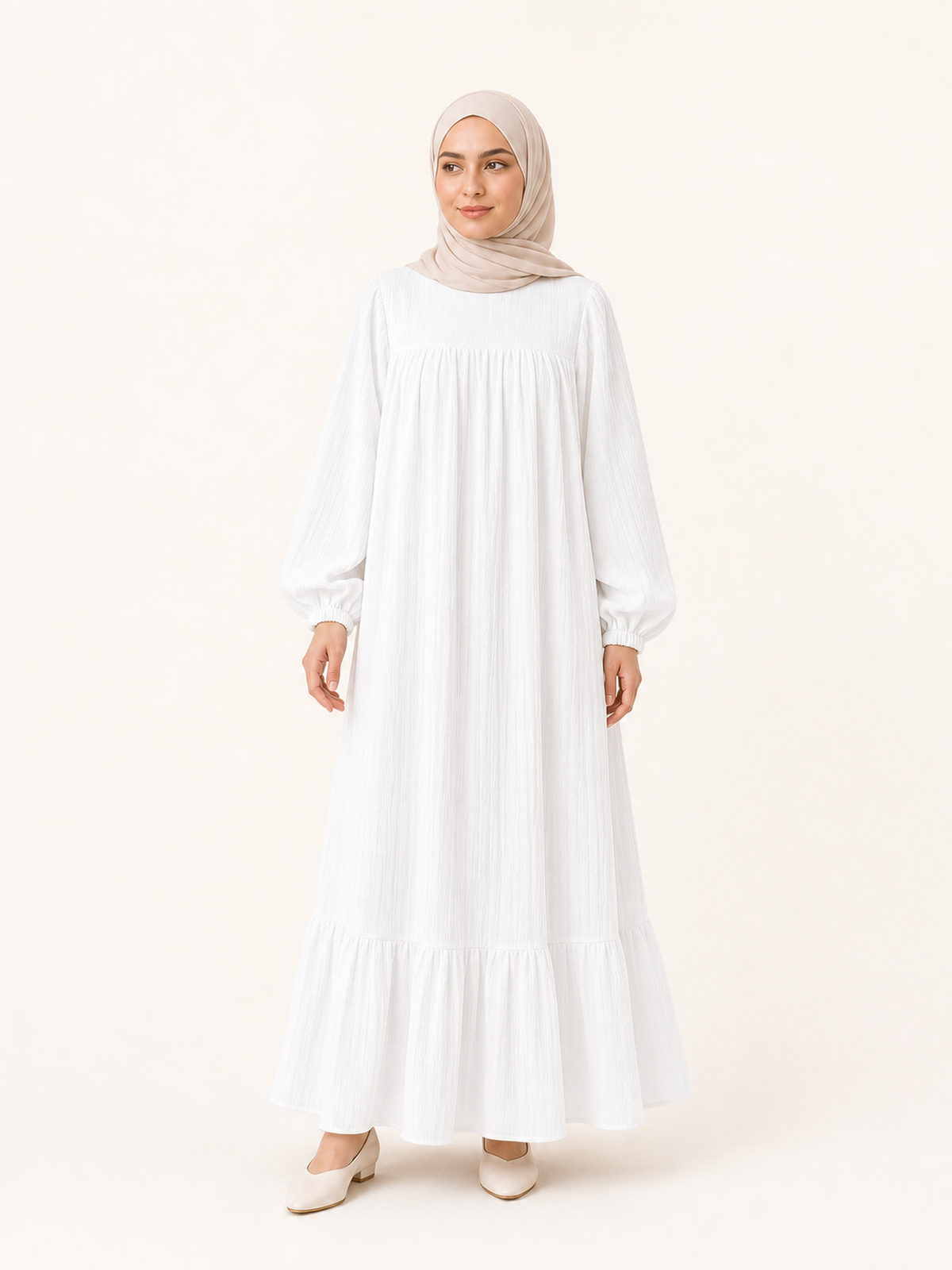 ZOALIN-SKU-COLOR-AUDIT-20260711-P04-03 | Graceful Gathered Ruffle-Hem Maxi Dress | White front view