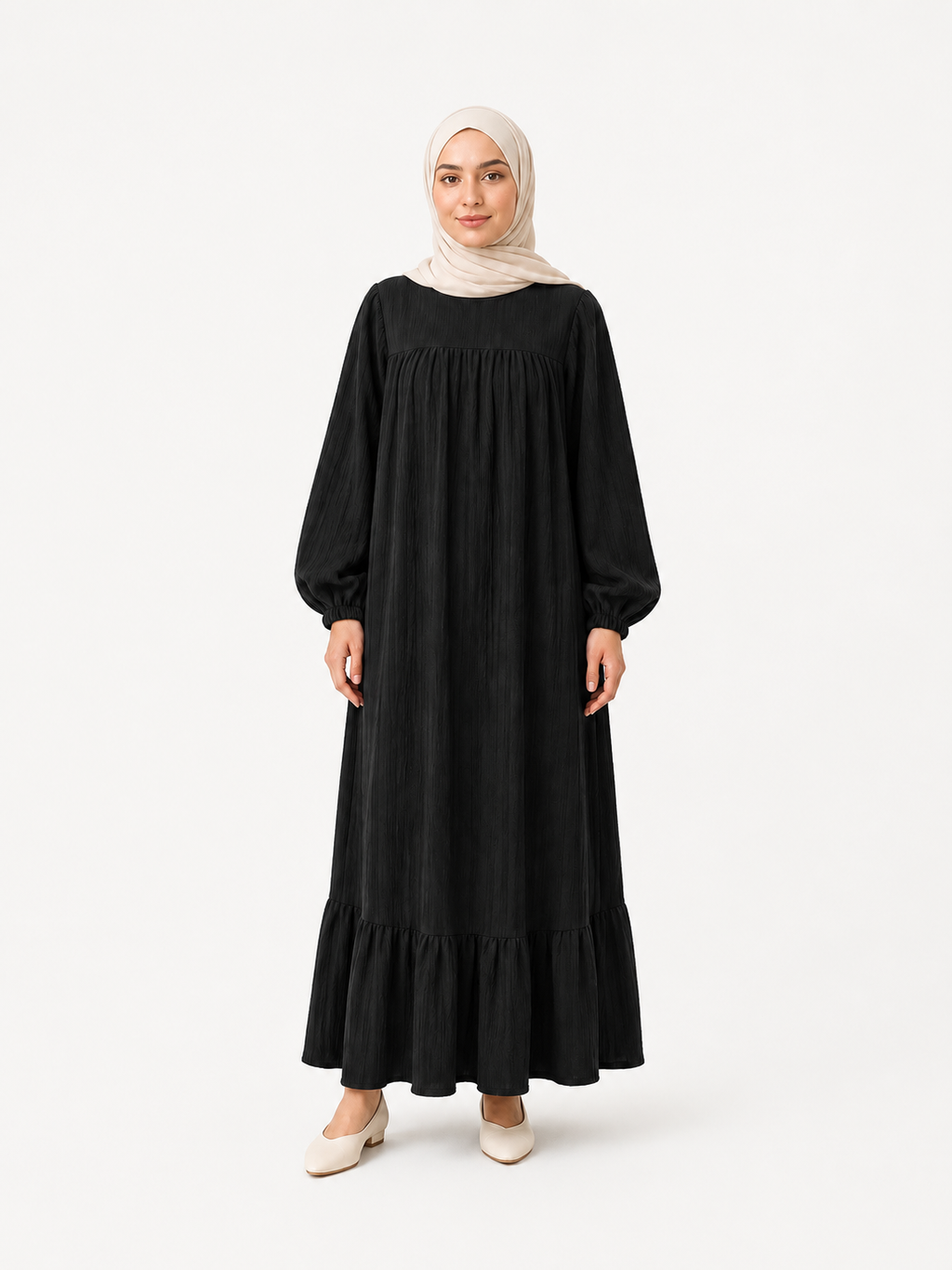 ZOALIN-SKU-COLOR-AUDIT-20260711-P04-04 | Graceful Gathered Ruffle-Hem Maxi Dress | Black front view