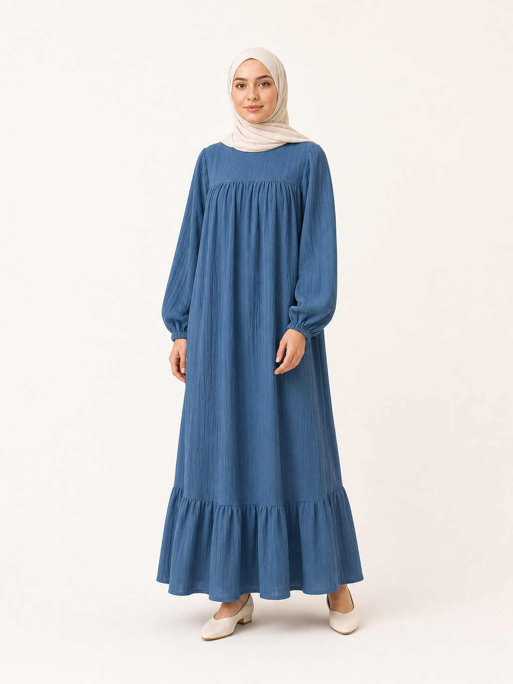 ZOALIN-SKU-COLOR-AUDIT-20260711-P04-05 | Graceful Gathered Ruffle-Hem Maxi Dress | Blue front view