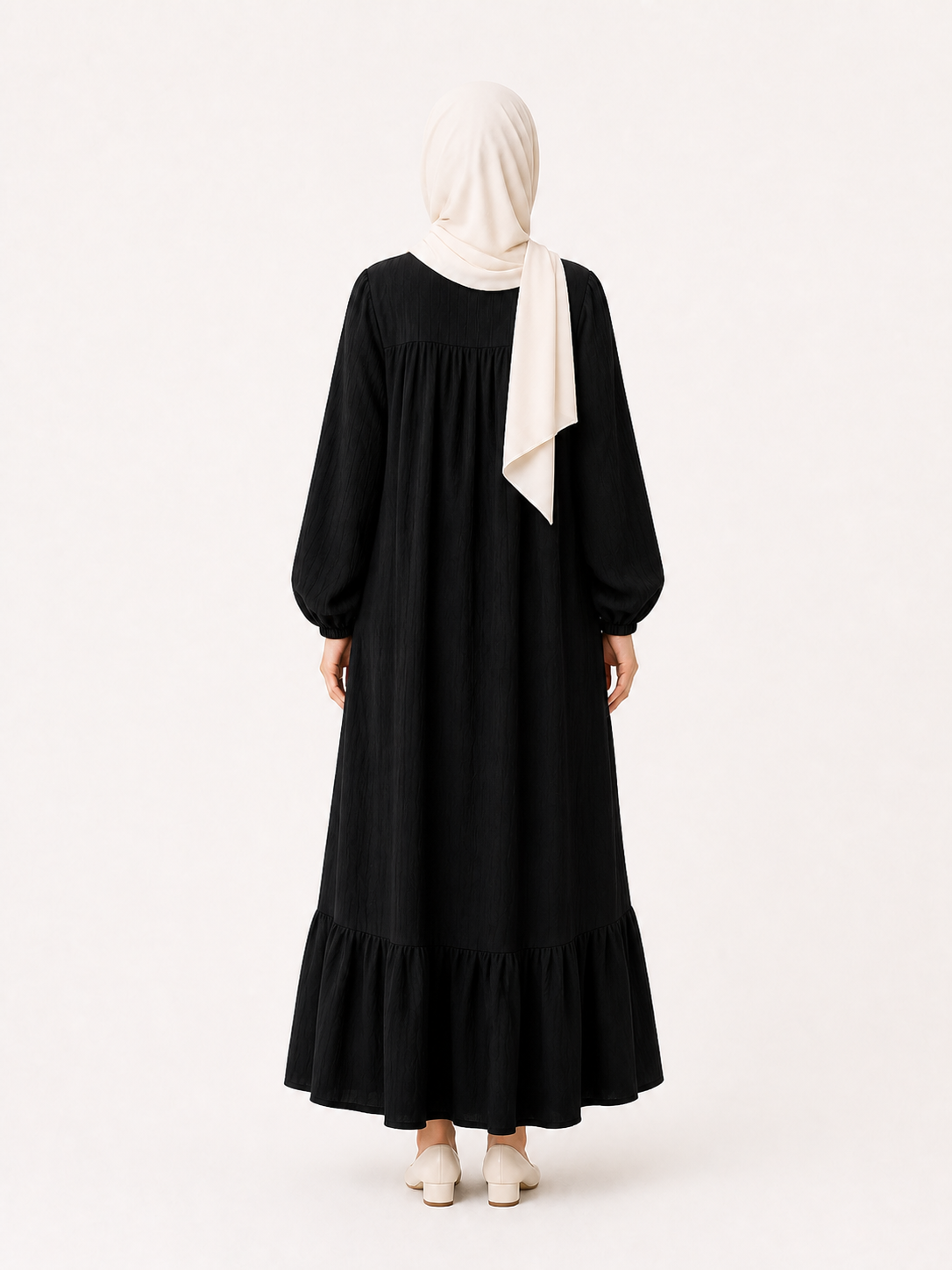 ZOALIN - Graceful Gathered Ruffle-Hem Maxi Dress - Black - back