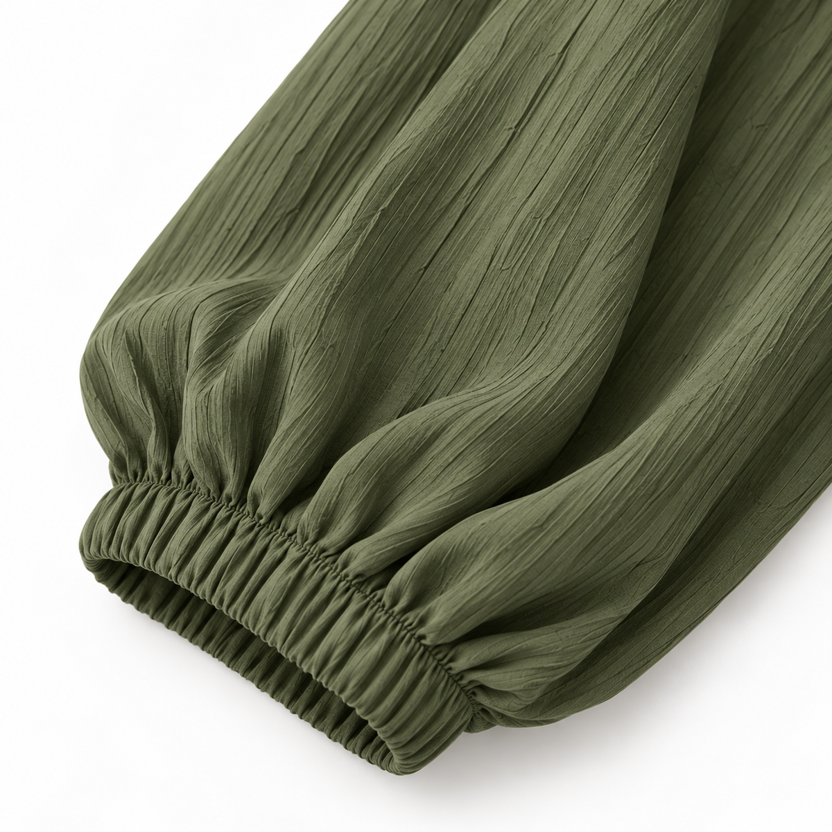 ZOALIN - Graceful Gathered Ruffle-Hem Maxi Dress - Olive Green - cuff detail