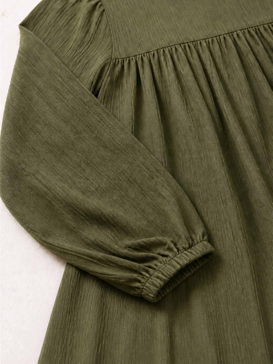 ZOALIN - Graceful Gathered Ruffle-Hem Maxi Dress - Olive Green - detail