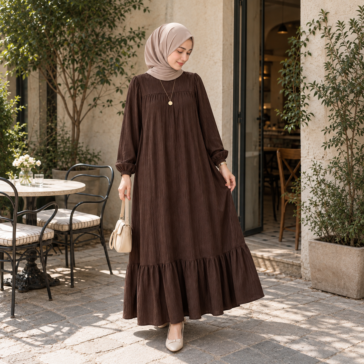 فستان طويل بحافة مكشكشة real-life styling