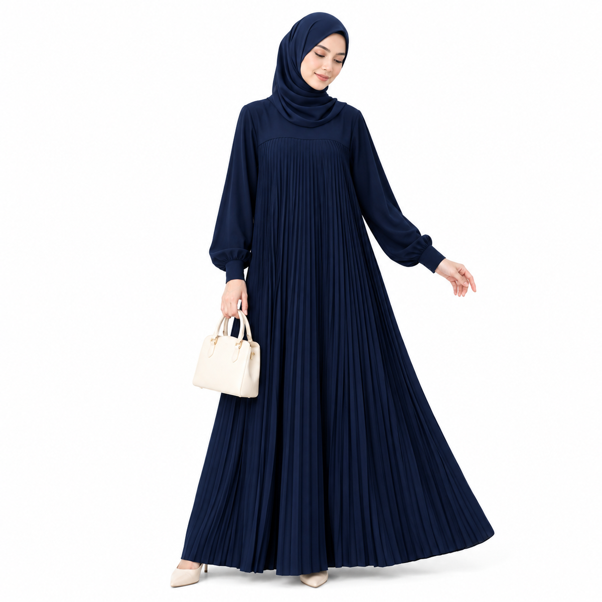 ZOALIN - Pleated Abaya - Navy - front